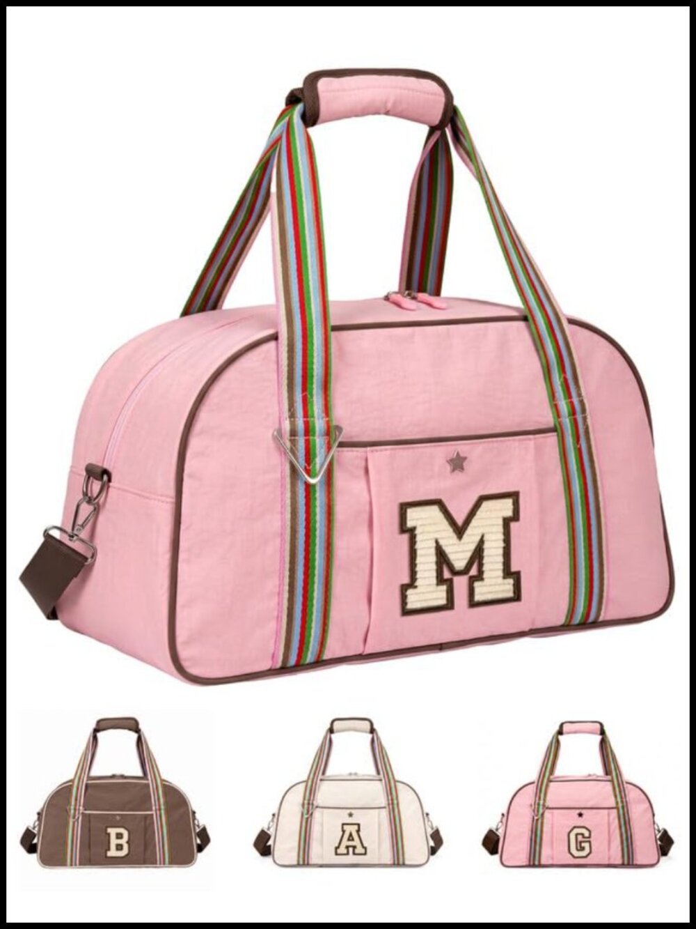 Vintage Striped Duffle Bag with Fringe Letter Initial, Travel Gym Carry-On